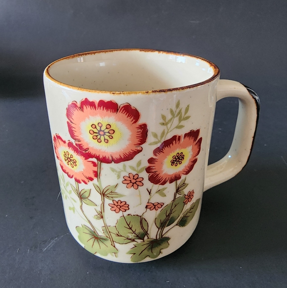Vintage Stoneware Mug Floral painted design